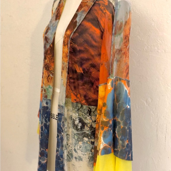Jean Paul Gaultier 90s Rare Multicolor Kimono Top/Duster mesh wide flared sleeve - Picture 8 of 12